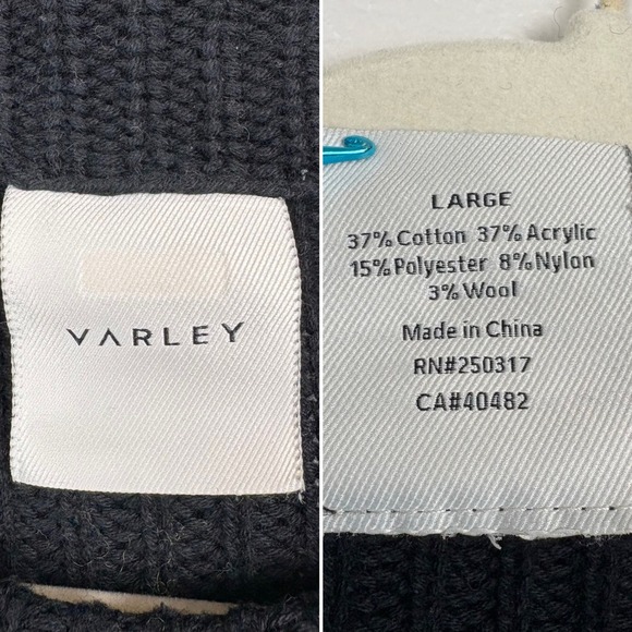 Varley Darwell Colorblock Sweater Size L Black Chunky Knit Zippers Sporty Rocker - Picture 15 of 16